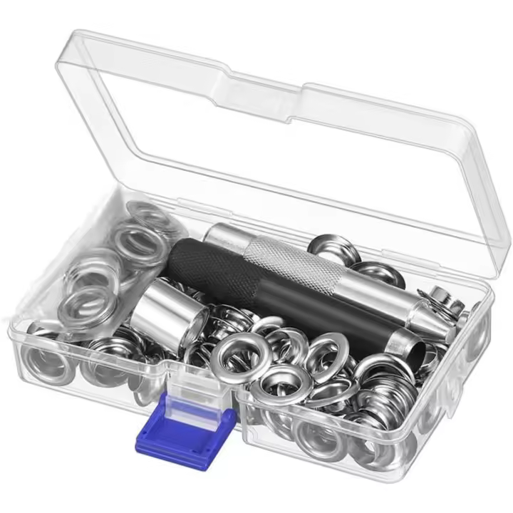 Kit de ojales para lonas, kit de ojales de 12 mm, herramientas de metal, juegos de ojales, juego de 100 ojales para lonas, para coser lonas, reparación de carpas, 1/2 pulgada, color plateado - 1