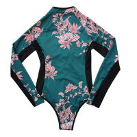 Traje De Baño De Un Pie Para Mujer 2024 Con Mangas Largas Estampado Tropical Monokini Bodysuit Deportivo Para Surf - details 1