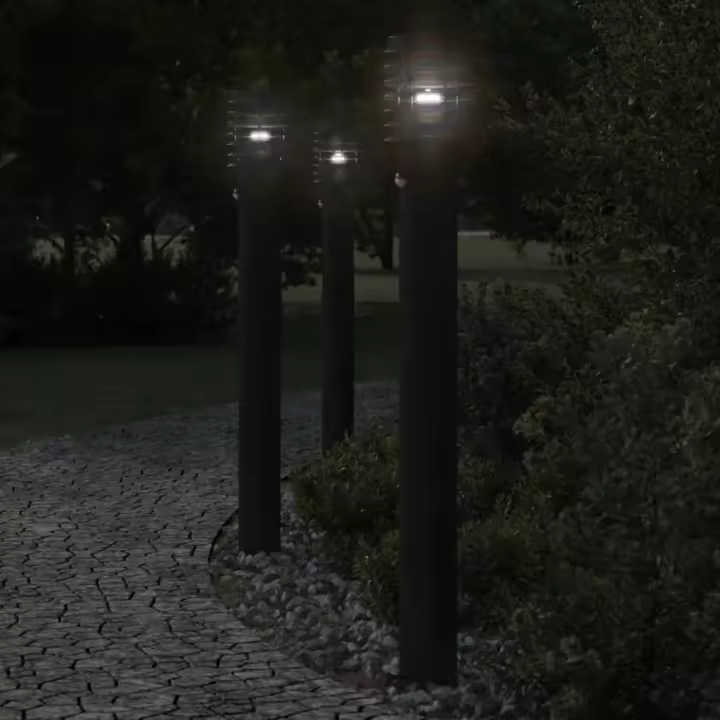 vidaXL Lámparas de suelo exterior con sensor 3 uds acero negro 110 cm - 1
