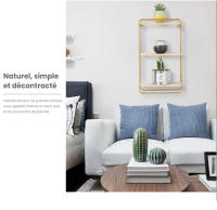 Estante de pared de madera maciza de 3 capas, estante de partición de hierro para pared del hogar, estante de almacenamiento creativo 40×23×12CM - details 2
