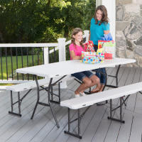 Lifetime - Mesa plegable rectangular, capacidad 4 personas, medidas 185x76x74 cm, máx. carga 213 kg, polietileno, color blanco granito, estructura de acero, resistente al agua, manchas y rayos UV, exterior, eventos, fácil almacenaje - details 6