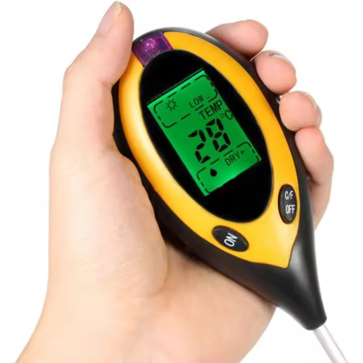 Probador de humedad del suelo 4 en 1, kit de prueba de suelo digital, pH, temperatura, sol, humedad, acidez con pantalla LCD retroiluminada para jardín, césped, agricultura, plantas de interior (1 pieza) - 1