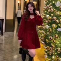 Vestido De Mujer Para Otoño Y Invierno Con Cintura Alta Y Cuello Navideño Vestido De Pierna Larga Y Manga Larga De Poliéster - details 13