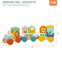 WOOMAX - Tren juguete madera con animales, Zookabee, 3 vagones, 13 piezas apilables, Safari, Trenes de juguetes para niños, Motricidad fina, Juguetes niño 18 meses, Juego apilar - details 4