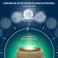 Outsunny Linterna de Jardín de Ratán Farola Solar de Exterior con Panel Solar Luces LED Encendido y Apagado Automático para Interior y Exterior Ø18x37 cm Arena - details 4