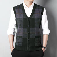 Suéter De Casual Para Hombre Chaqueta Sin Mangas Gruesa Para Otoño E Invierno Cardigan Con Estampado Rayado Cuello En V - details 4