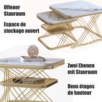 Set de 2 Mesas de Centro Nido Cuadradas, 60/45 cm, Tablero Blanco Efecto Mármol, Estructura Metálica Dorada con Soporte Cruzado, Mesas Auxiliares Modernas para Salón - details 0