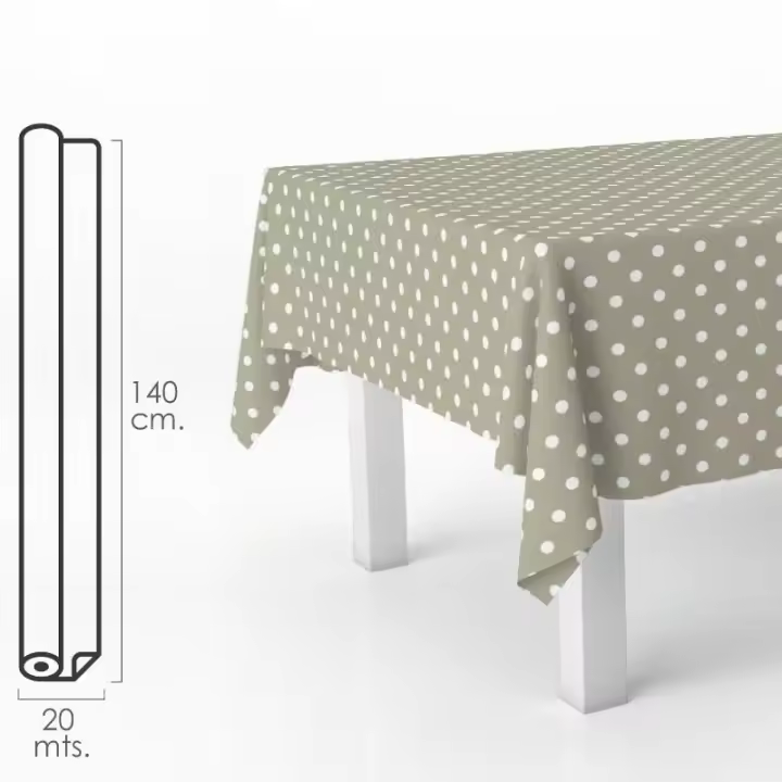 Mantel hule rectangular topos beige. impermeable antimanchas pvc 140 cm. x 20 metros. rollo recortable. interior y exterior - 1