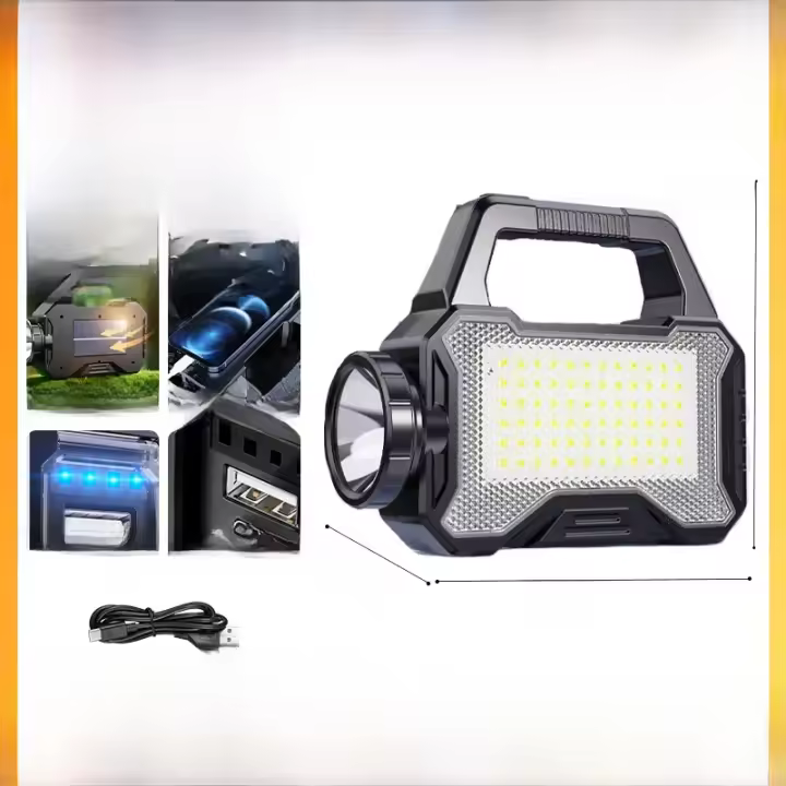 Lámpara Portátil Solar Con Batería Recargable Luz Fuerte De Buscaminas Y Luz Lateral COB Para Exteriores Fuente De Energía Solar - 1
