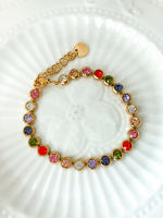 Pareja De Pulseras De Acero Inoxidable Para Mujer Estilo Retro Francesa Con Circonia Colorida Joyería De Moda Para Salida Diaria Regalos De Citas Y Fiestas - details 6