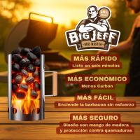 Encendedor  Barbacoa de Carbón Big Jeff | Chimenea de Acero Inoxidable con Mango de Madera | Rápido, Seguro y Eficiente | Incluye Guante Térmico BBQ 250 °C + 40 Pastillas de Encendido Samba - details 1