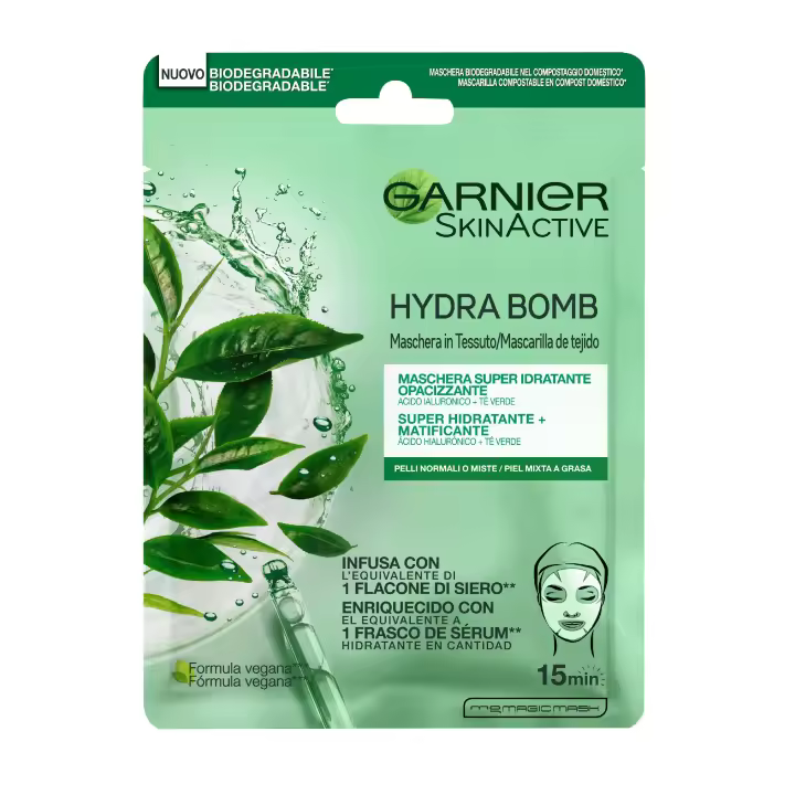 Garnier Skin Active Mask Tissu mascarilla de tela Hydra Bomb hidratante matificante con ácido hialurónico y té verde - 1