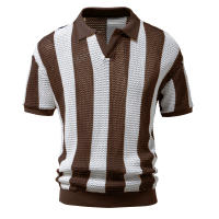 Camisa Polo Para Hombre AIOPESON Algodón 100% Con Agujeros Corta Mangas V-Neck Transparente Sexy Verano Casual Estilo Slim - details 5