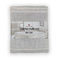 Colcha multiuso 85% algodón reciclado 15% poliéster diseño rayas gris liso - details 1