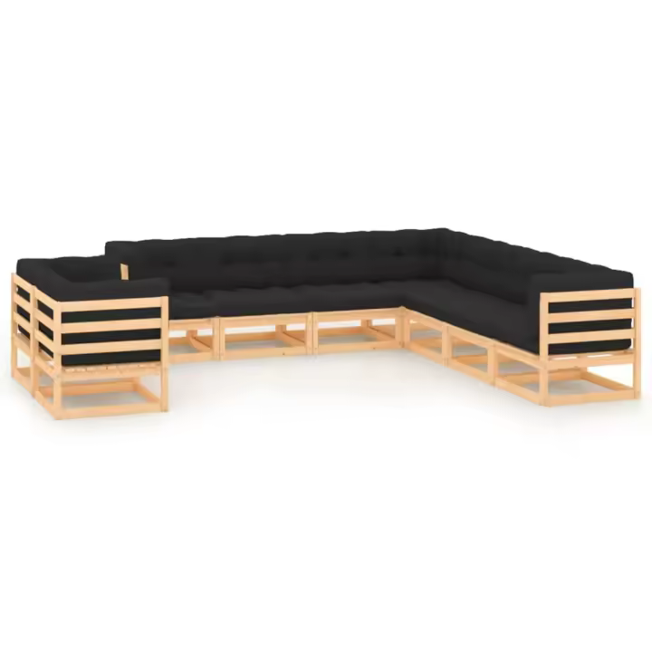 vidaXL Muebles de jardín 9 pzas y cojines antracita madera maciza pino - 1