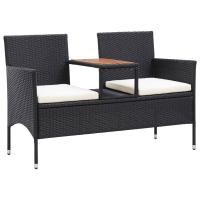 vidaXL Banco de jardín 2 plazas con mesita ratán sintético 143 cm en color Gris/Negro | estructura resistente ideal para salón dormitorio o estudio - details 1