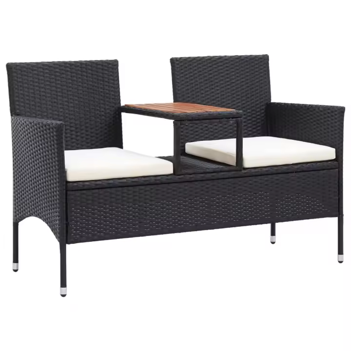 vidaXL Banco de jardín 2 plazas con mesita ratán sintético 143 cm en color Gris/Negro | estructura resistente ideal para salón dormitorio o estudio - 1
