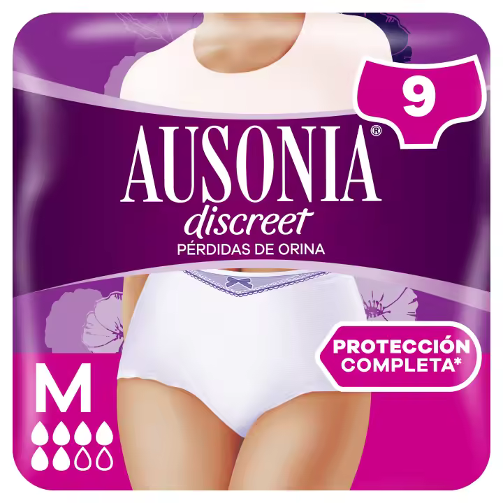 Ausonia Discreet Braguitas Para La Incontinencia Para Mujer Plus, Bloquea Pérdidas Y Olores, Cómodas Y Discretas, Talla M, 9 Braguitas - 1