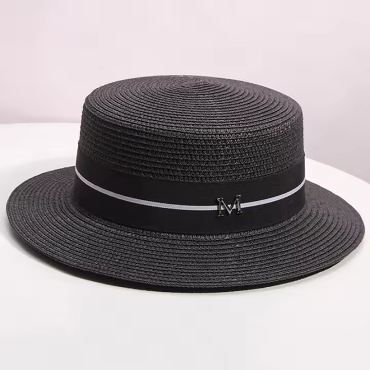 Sombrero De Paja Para Mujer Verano Estilo Flat Top Small Top Hat Para Playa Y Vacaciones Sombrero Tejido En Paja Protección Solar - 1