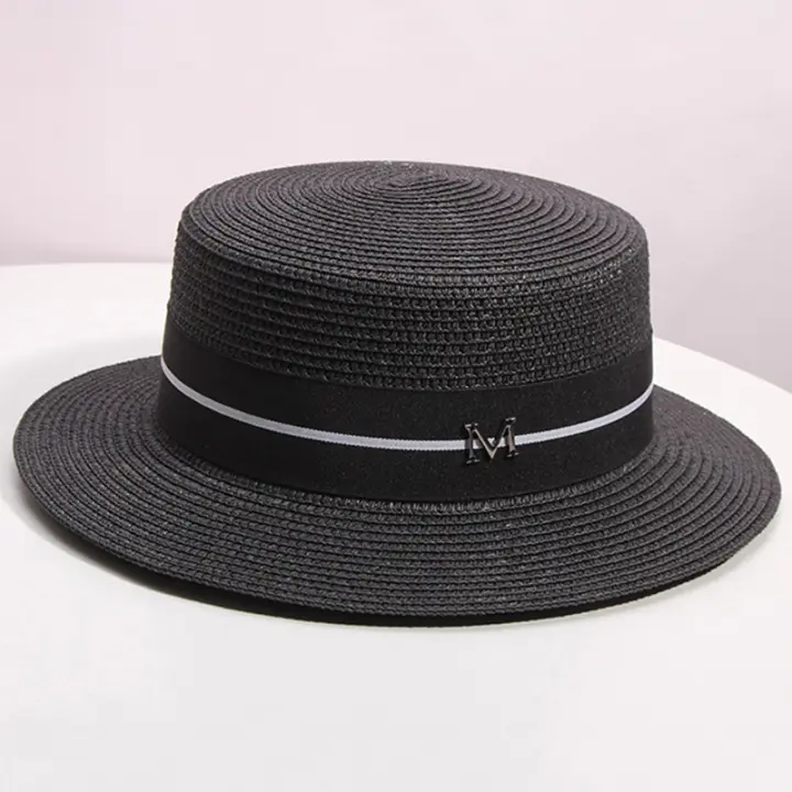 Sombrero De Paja Para Mujer Verano Estilo Flat Top Small Top Hat Para Playa Y Vacaciones Sombrero Tejido En Paja Protección Solar - 1