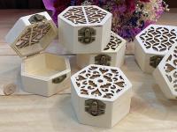 Lote de 12/18 baúl de madera troquelado hexagonal para regalos y detalles de boda comuniones aniversarios bautizos cajas de madera para regalos - details 1