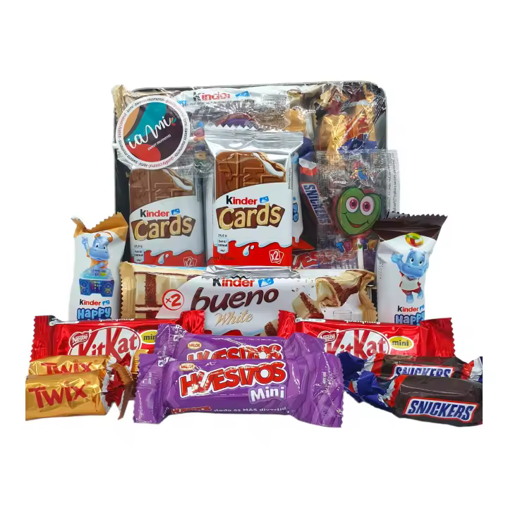 Happy Bandeja Chocolates Kinder & Mini Chocolatinas. +10 Unid. El Regalo Perfecto para una Celebracion TOP. Kinder Card, Kinder Happy Hippo, Kinder Bueno, Twix, Kit Kat, Snickers. [IAMI] - 1