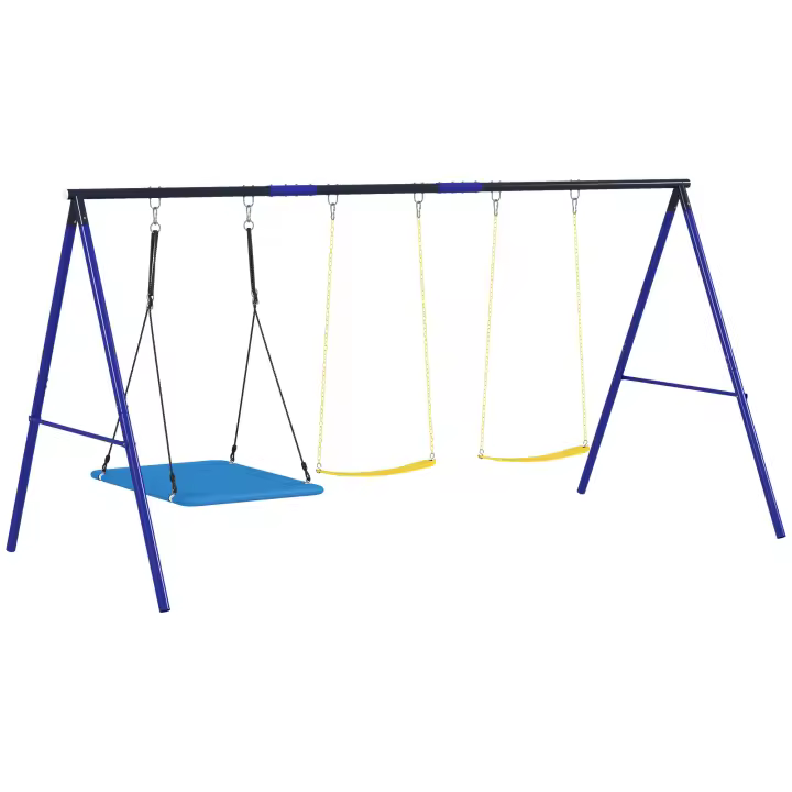 AIYAPLAY Columpios para Niños de +3 Años Columpios Jardín Exterior con 2 Columpios Simples y 1 Columpio Plataforma Carga 120 kg para Terraza Patio 365x180x184 cm Multicolor - 1