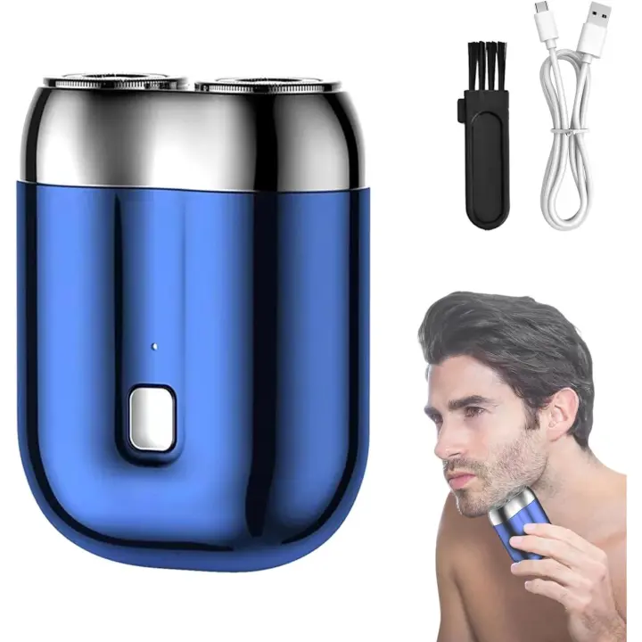 Mini afeitadora eléctrica de doble cabezal, recargable, impermeable, compacta (azul) - 1