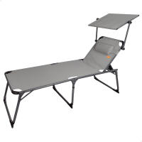 Aktive - Tumbona de playa plegable, color gris, 193x67x48/96 cm, altura XL, peso máximo 100 kg, reclinable 5 posiciones, cojín acolchado, toldo ajustable, topes antivuelco, aluminio y textileno, fácil transporte con asa - details 0