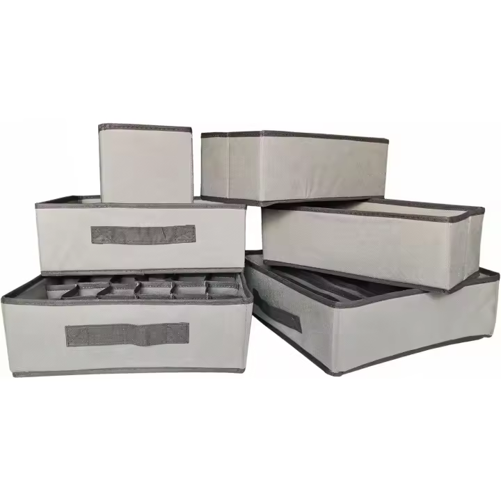 AHR Quality- - Pack de 6 cajas Organizadores Armario ropa interior & más - Cajas de almacenamiento de ropa interior, calcetines, bufandas, camisetas - Organizadores para Armarios de Casa (Gris) Plegable y muy Resistente - 1