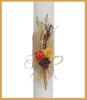 VELA (CIRIO) PARA BAUTIZO PERSONALIZADA NIÑA/NIÑO MEDIDA 3 x 30 CM DECORADA CON PICK FLORAL RÚSTICO NARANJA/MARRON. (PERSONALIZADA) AÑADIR TEXTO EN (Chatear con la tienda) - details 2
