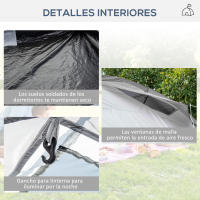Outsunny Tienda de Campaña Familiar para 4-6 Personas Tienda de Camping Plegable con 2 Ventanas y Bolsa de Transporte Impermeable Anti-UV para Senderismo 590x245x193 cm Gris - details 5