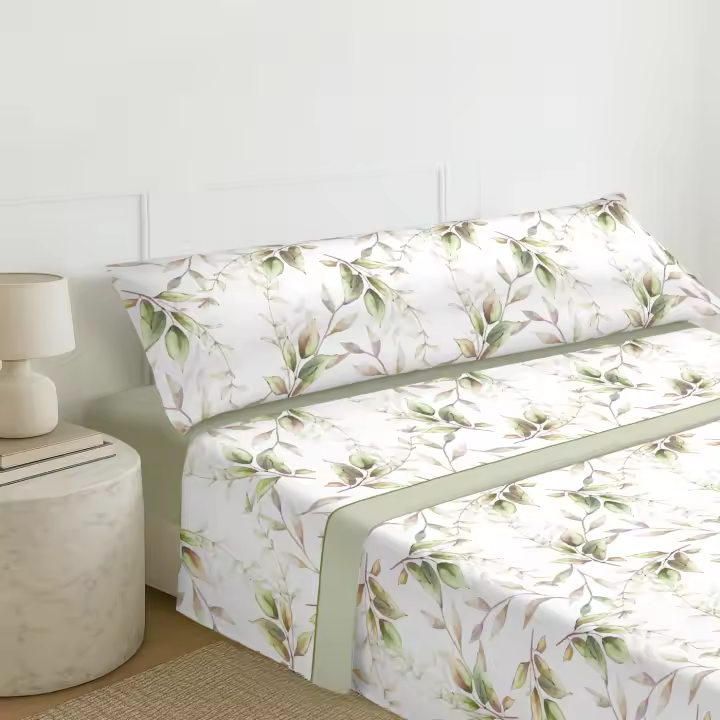 Juego Sábanas Estampadas de Cama 50% algodón/50% poliéster,  Juego de Sábanas para Verano, Entretiempo. Incluye 3 Piezas: 1 Sabana Bajera Ajustable, 1 Sabana Encimera y 1 Funda de Almohada - 1