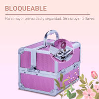 HOMCOM Maletín Maquillaje Profesional Estuche de Cosmético Portátil con Bandejas de 3 Niveles y Espejo 2 Llaves para Joyero Manicura Viaje 20x15x15 cm - details 7