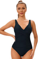 Nueva Monopiece De Verano Para Mujer Talla Grande Con Cuello En V Y Cross Ajustable Color Sólido Traje De Baño Elegante Y Sexy - details 8