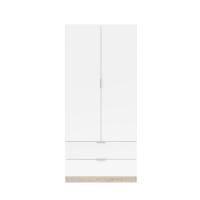 Meimon Armario de dormitorio 2 puertas con barra de colgar extraíble, 2 cajones con guías metálicas, estante interior fijo, tiradores de aluminio lacado en blanco, acabado en Roble Canadian y Blanco Artik, 180x81,5x52 cm, carga máx. 45 kg - details 0