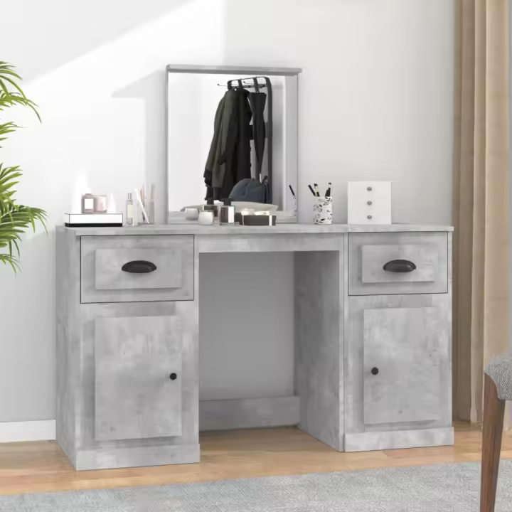 vidaXL Tocador con espejo gris hormigón 130x50x132,5 cm - 1