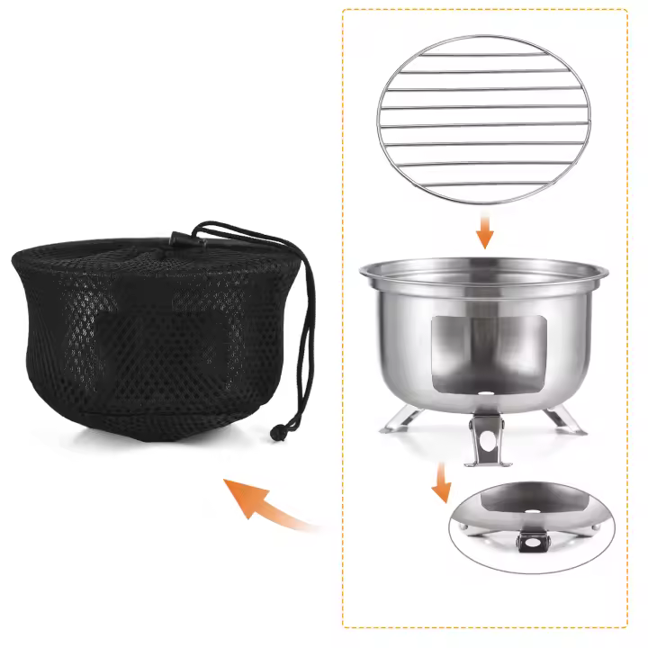 Estufa De Camping Portátil Mini Para Picnic Cocina Con Carbón Y Alcohol Grill De Sobrepresión Para Supervivencia Y BBQ - 1