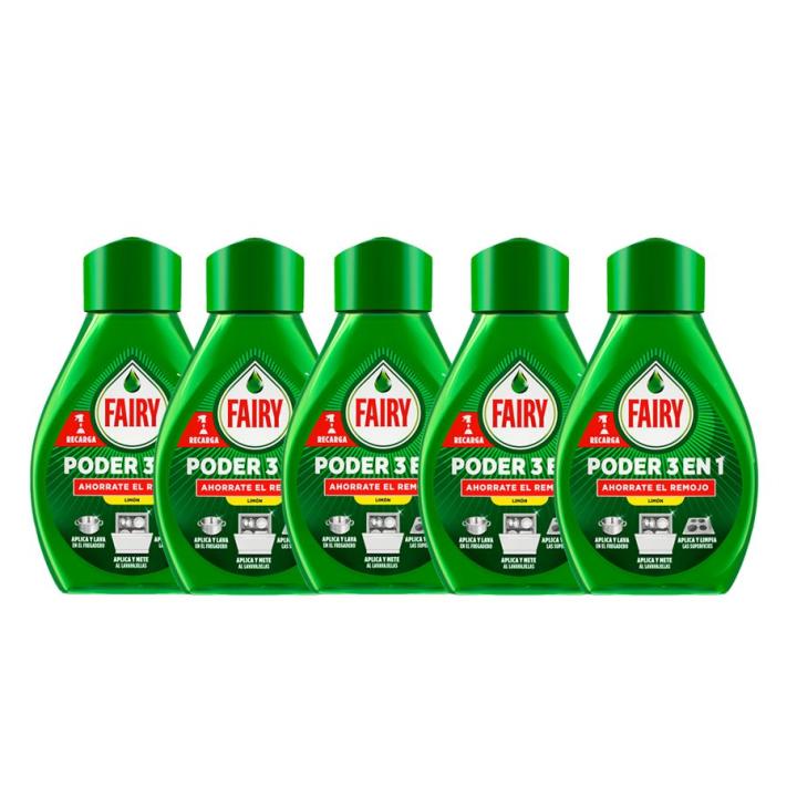 Fairy | Poder Sin Remojo Limón Spray Recambio, 2500ml, Spray de Pre-Tratamiento Para Vajilla Y Cocina, Eficaz Con El 100 % De La Grasa, Antigrasa, Spray Desengrasante, Limpieza Rápida Y Sin Esfuerzo, 5x500ml