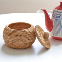 Cesta De Almacenamiento De Rotura De Rattan Natural Con Tapa Cesta De Frutas Redonda Y Ligeras Cesta De Almacenamiento De Mano Para El Hogar Caja De Aperitivos - details 6