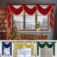 Valance Festivo De Navidad Rojo De Terciopelo Suave Con Caída Rod Pocket Para Decoración Del Hogar Y Cocina Uso Moderno Y Lujo - details 0