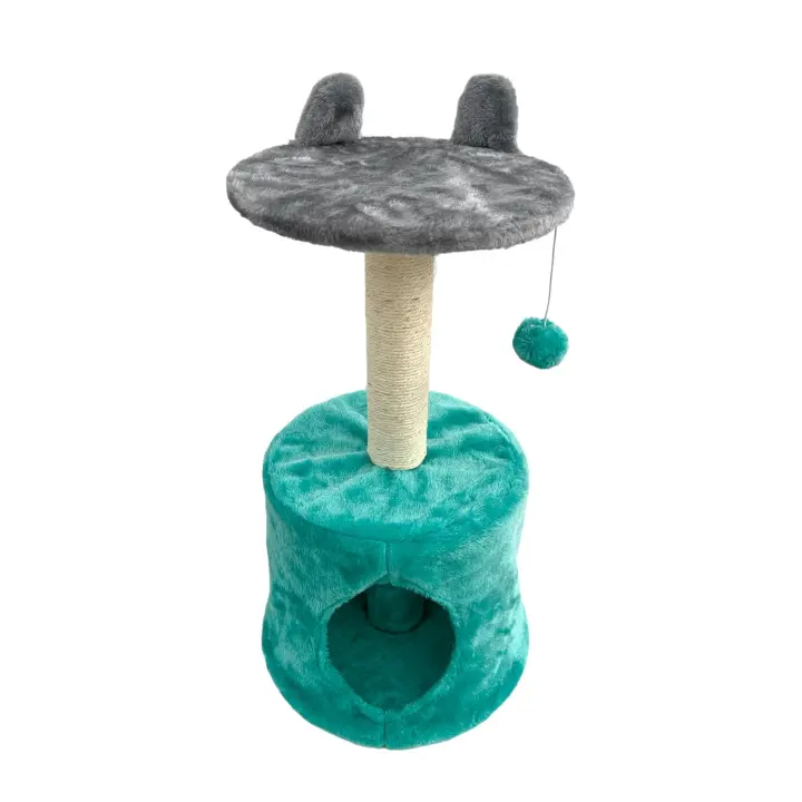 COTTECOTA- Arbol para gato con casa 35 x 56 cm Azul Torre Escalador de Gato con Cama Redonda con orejas de gato Poste rascador cueva para gato Árbol para gato entretenimiento Gato interior Arbol dos niveles Arbol CuevaRef.51085 - 1