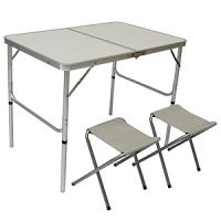 Mesa para Acampada 90x60x70cm Incl 2 Taburetes Plegable portátil como si Fuera un maletín Altura Regulable para pícnic Camping Gris Claro - details 0