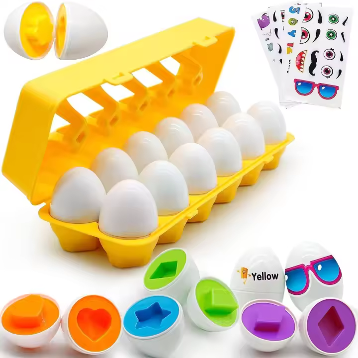 12Pcs Juego de huevos Plástica, Juguetes Niños 2 años, Puzzle Juegos de huevos Colores Clasificación Juegos, Educativos Geométricos para Niños y Niños 1 2 3 años - 1