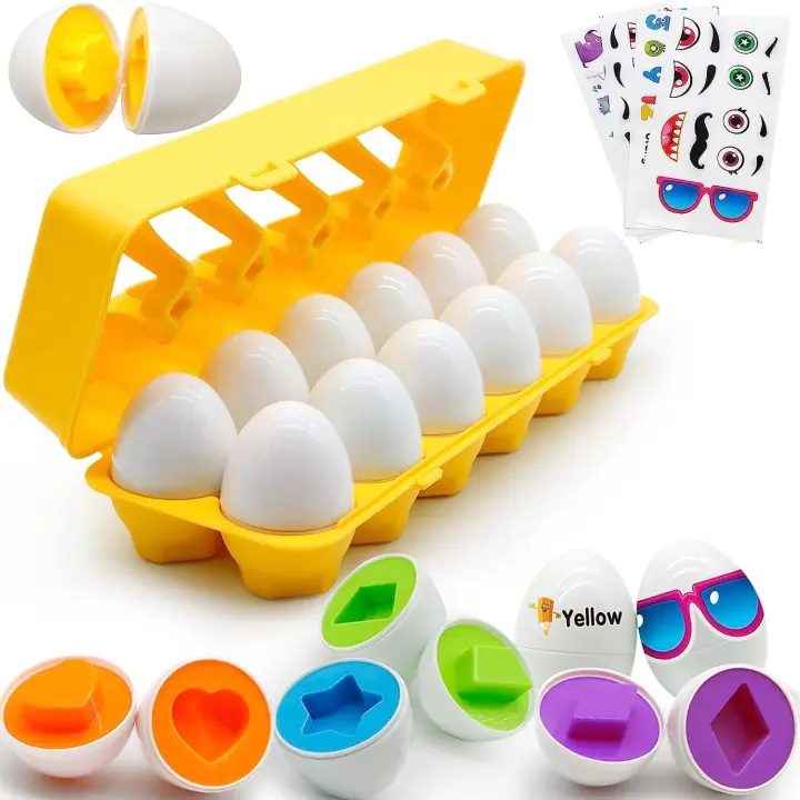 12Pcs Juego de huevos Plástica, Juguetes Niños 2 años, Puzzle Juegos de huevos Colores Clasificación Juegos, Educativos Geométricos para Niños y Niños 1 2 3 años - 1