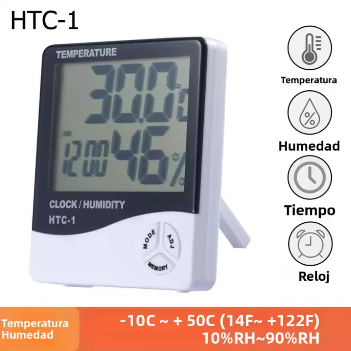 Metros De Temperatura Y Humedad Digital LCD Estación Climática Con Reloj Para El Hogar Medidor Thermohygrometer Multifuncional - 1