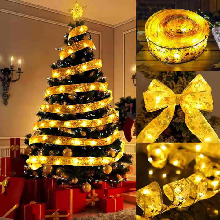Luces de cinta navideñas, 4 m, 40 luces doradas cálidas, luces de hadas navideñas, cadena de luces navideñas para decoración de fiestas navideñas en interiores - 1