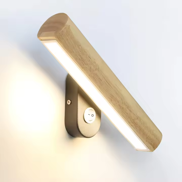 Aplique de Madera LED with interruptor, Giratorio de 360 °, Lámpara de Cama de 6W Blanco Cálido/Blanco Frío/Blanco Natural 3 en 1 Conmutable, 32,5 cm para Sala de Estar Dormitorio Pasillo Escalera Lámpara de pared Exterior - 1