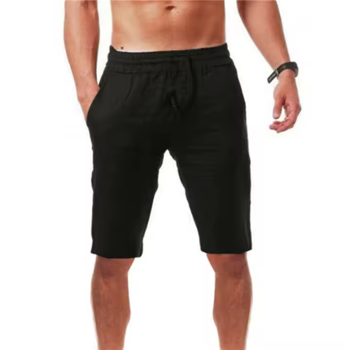 Shorts De Algodón Y Lino Para Hombre Verano Transpirables De Color Sólido Pantalones De Calle Fitness Talla S-3XL - 1