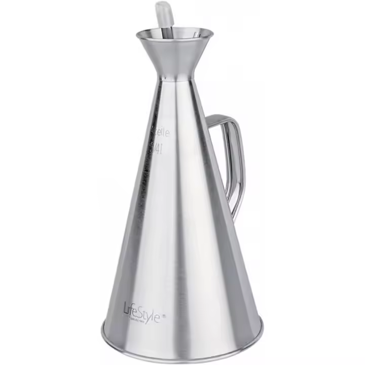 Aceitera anti goteo de acero inoxidable, dispensador de aceire  vertedor en tapon AZZAYT 250 ml, 500ml, 750ml, color plateado - 1